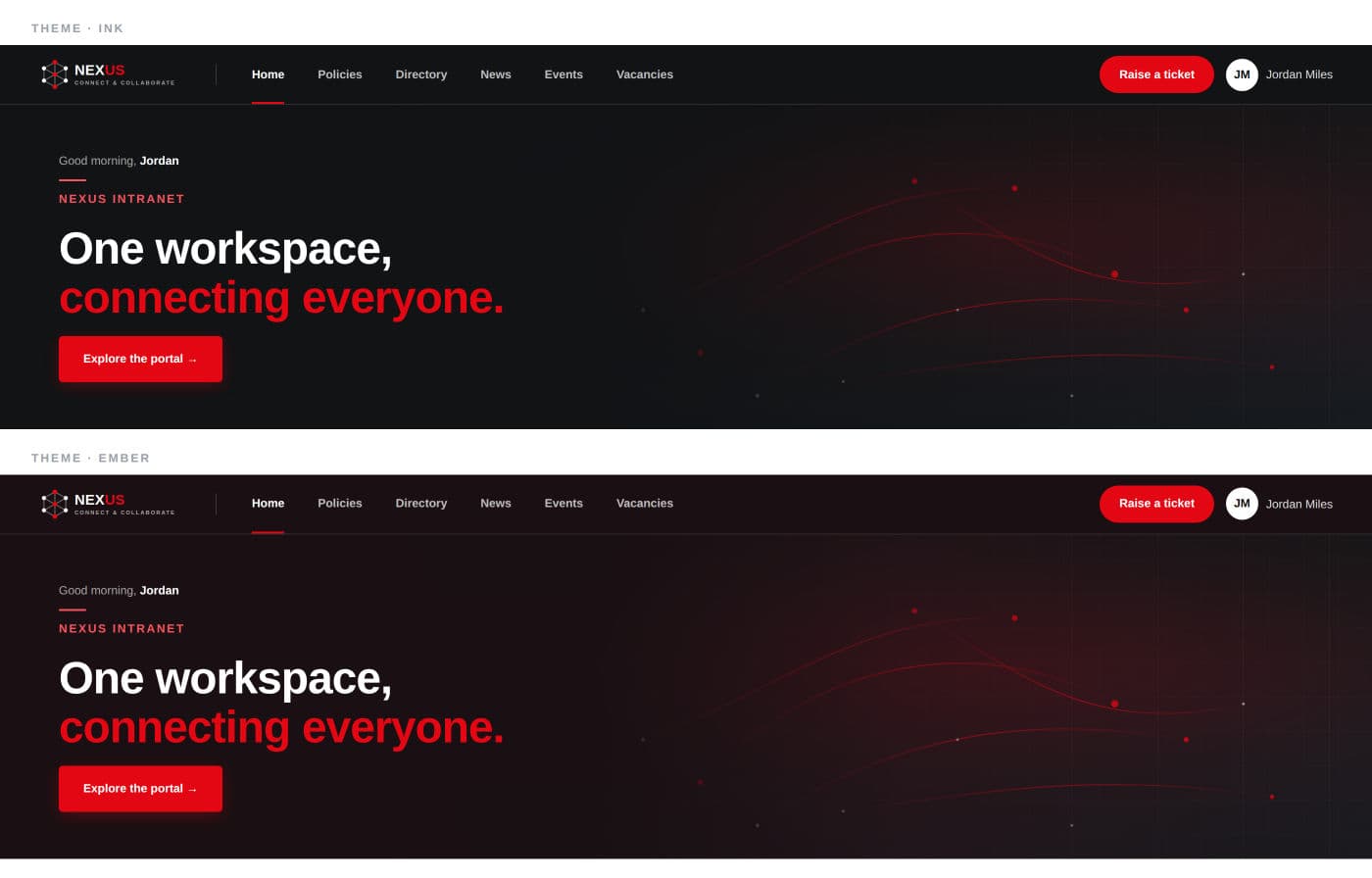 Two brand themes built on one design system