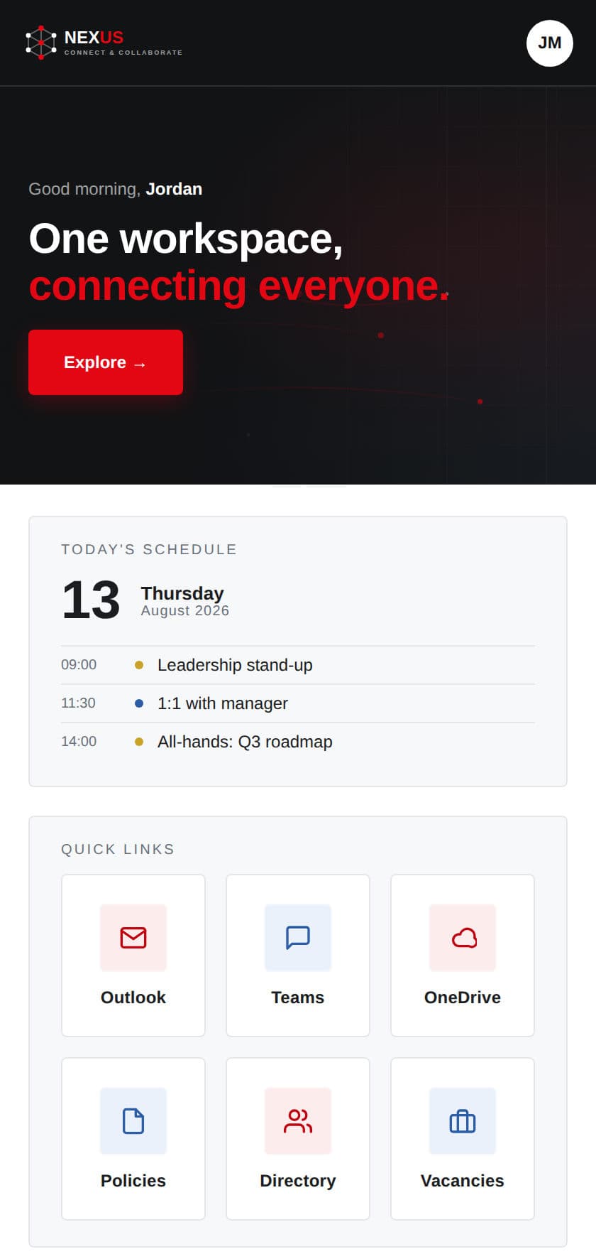 The intranet rendered on a phone