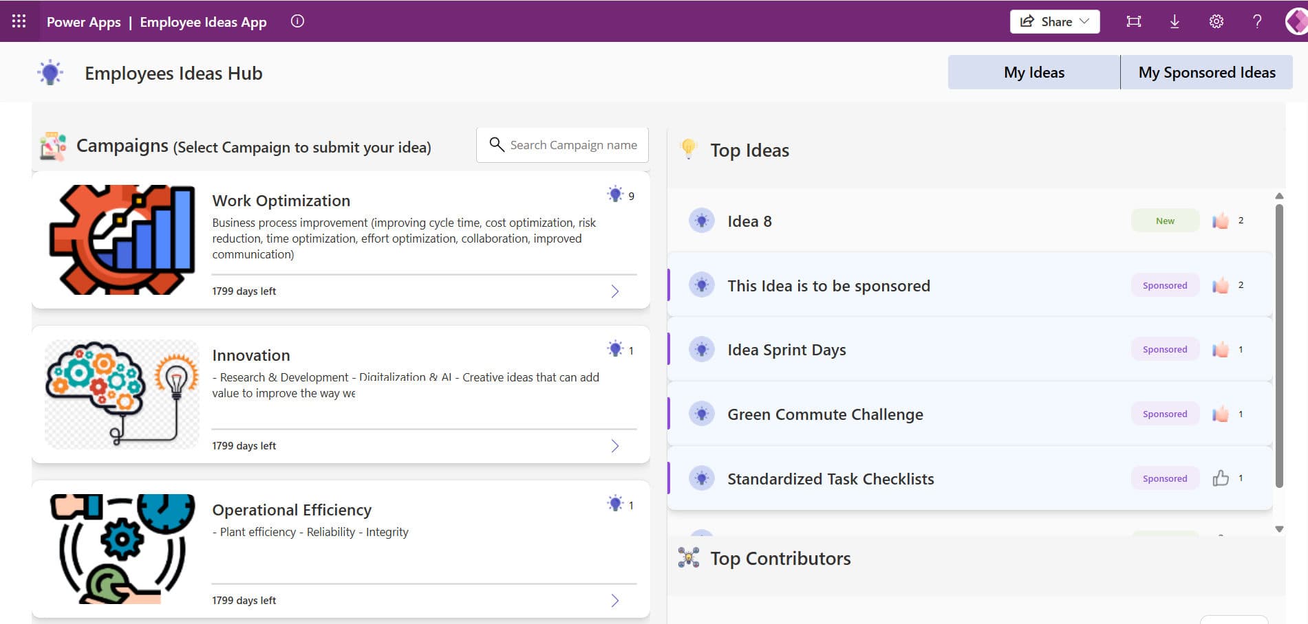 Employee Ideas App interface